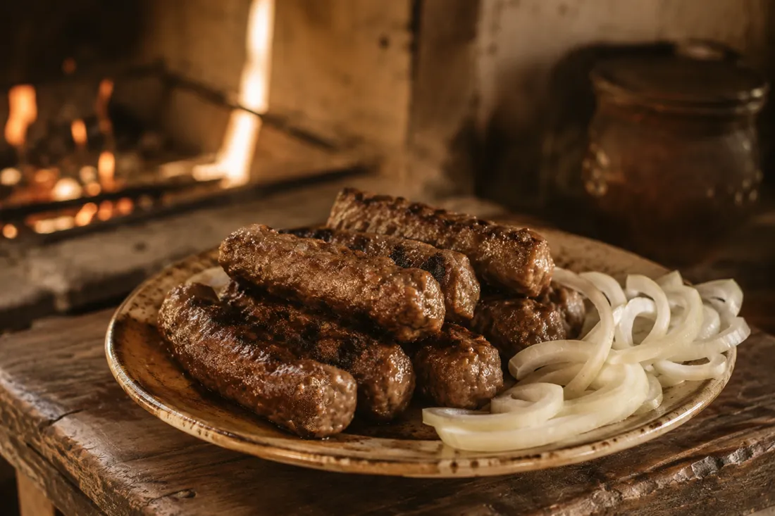 Grilled thumb-thick minced beef rolls on a plate, char marks visible